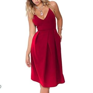 Red v neckline dress